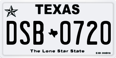 TX license plate DSB0720