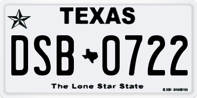 TX license plate DSB0722