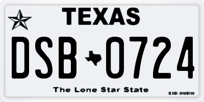 TX license plate DSB0724