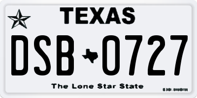 TX license plate DSB0727