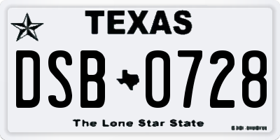 TX license plate DSB0728