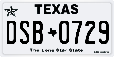 TX license plate DSB0729