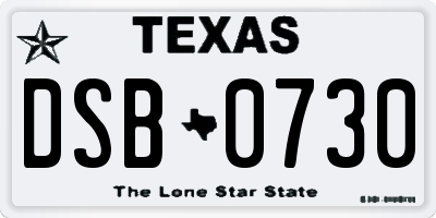 TX license plate DSB0730