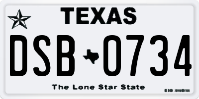 TX license plate DSB0734
