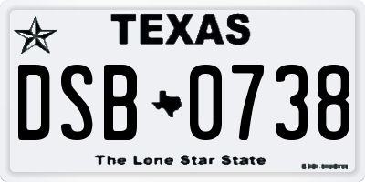 TX license plate DSB0738