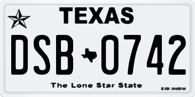 TX license plate DSB0742