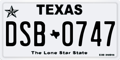 TX license plate DSB0747