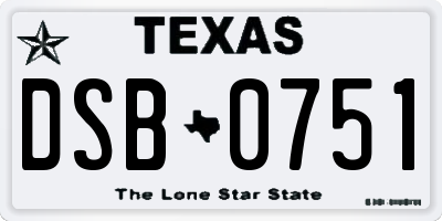 TX license plate DSB0751