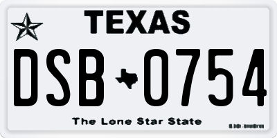 TX license plate DSB0754