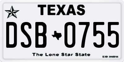 TX license plate DSB0755