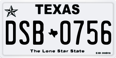 TX license plate DSB0756