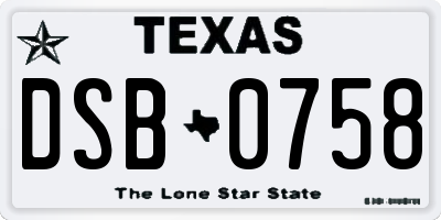 TX license plate DSB0758