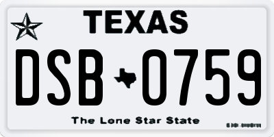 TX license plate DSB0759