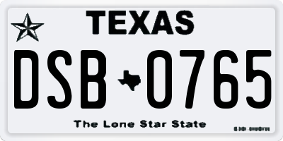 TX license plate DSB0765