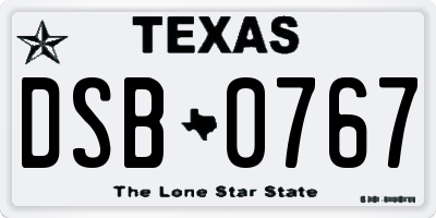 TX license plate DSB0767