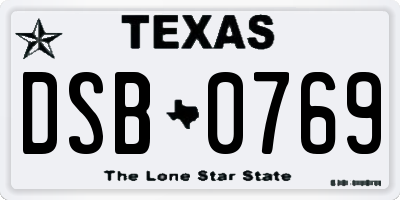 TX license plate DSB0769
