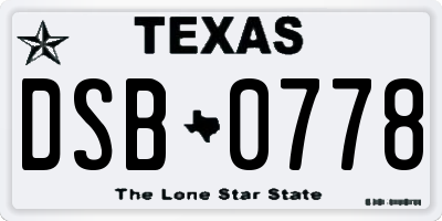 TX license plate DSB0778