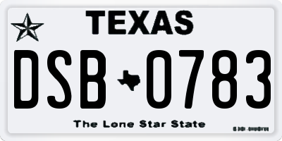 TX license plate DSB0783