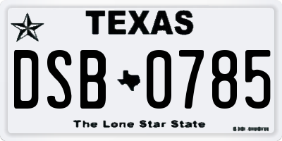 TX license plate DSB0785