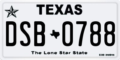 TX license plate DSB0788