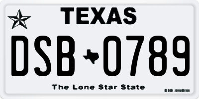 TX license plate DSB0789