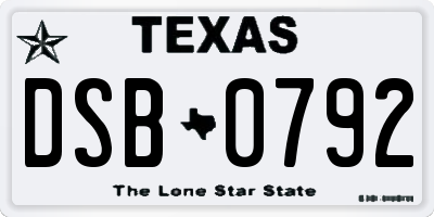 TX license plate DSB0792