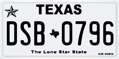 TX license plate DSB0796