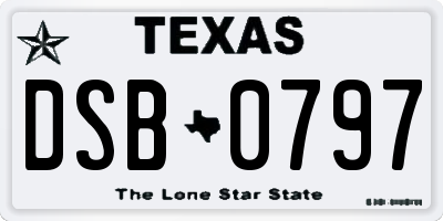TX license plate DSB0797