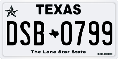TX license plate DSB0799