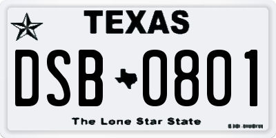 TX license plate DSB0801
