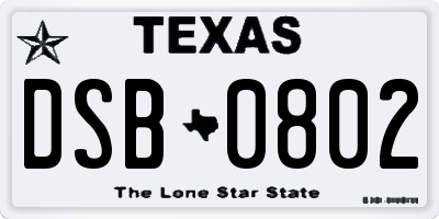 TX license plate DSB0802