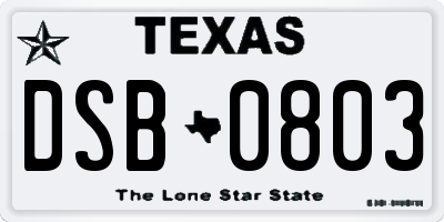 TX license plate DSB0803
