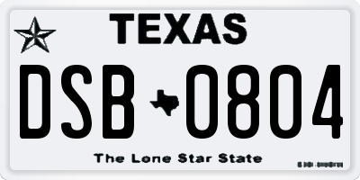 TX license plate DSB0804
