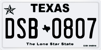 TX license plate DSB0807