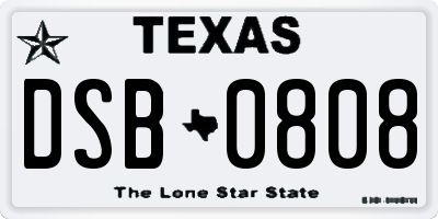 TX license plate DSB0808