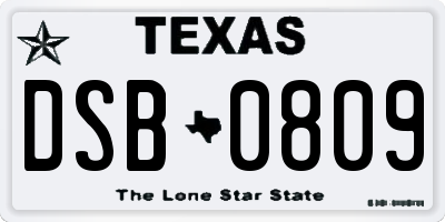 TX license plate DSB0809