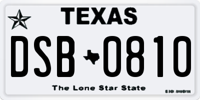 TX license plate DSB0810