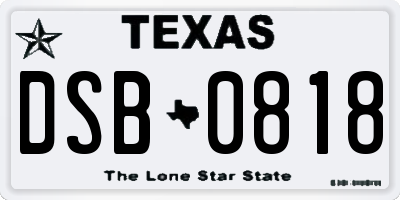 TX license plate DSB0818
