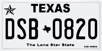 TX license plate DSB0820