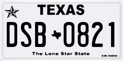 TX license plate DSB0821
