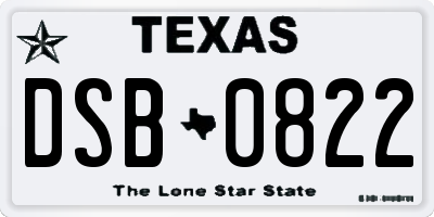 TX license plate DSB0822