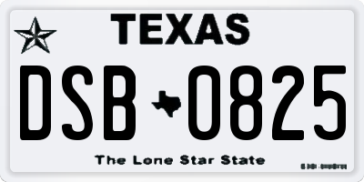 TX license plate DSB0825