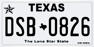 TX license plate DSB0826