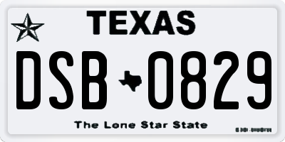 TX license plate DSB0829