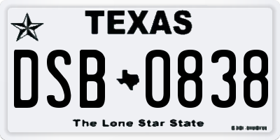 TX license plate DSB0838