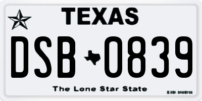 TX license plate DSB0839