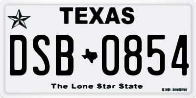 TX license plate DSB0854