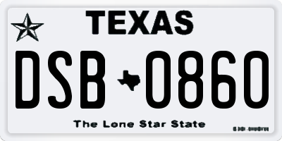 TX license plate DSB0860