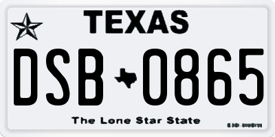 TX license plate DSB0865