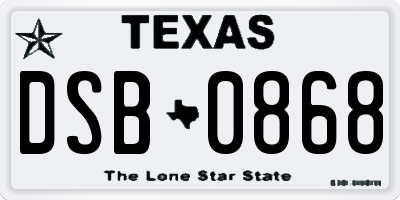 TX license plate DSB0868